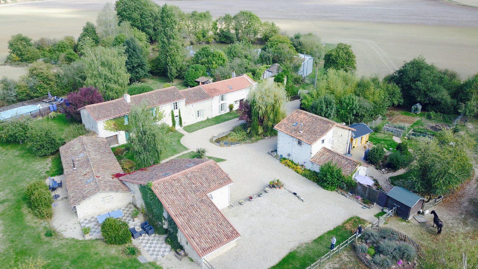 Aerial view of Lac de Maison and its surrounding countryside